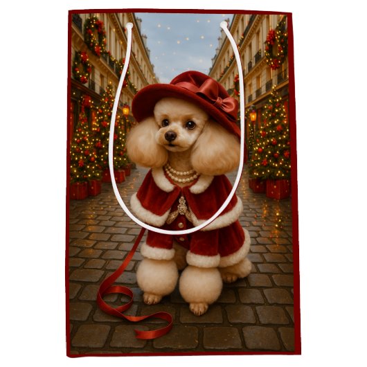 Victorian Poodle Holiday  Medium Gift Bag Medium Cadeauzakje (Voorkant)