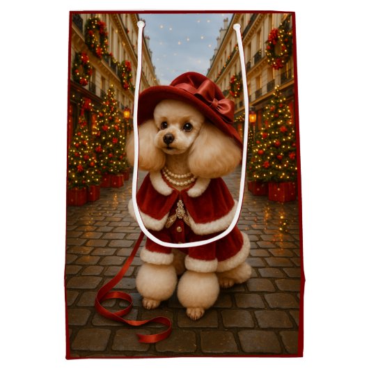Victorian Poodle Holiday  Medium Gift Bag Medium Cadeauzakje (Achterkant)