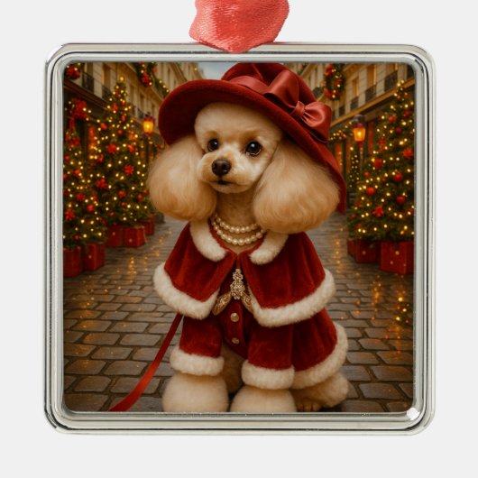 Victorian Poodle Holiday   Metalen Ornament (Voorkant)