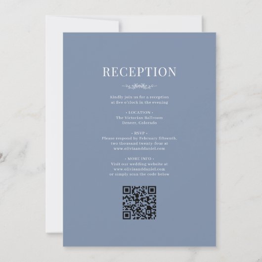 Victorian QR Code All in One Dusty Blue Wedding  Kaart (Achterkant)