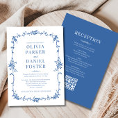 Victorian QR Code All in One Royal Blue Wedding Kaart