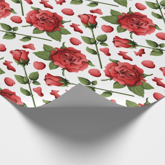 Victorian Red Roses Foliage Botanical Pattern Cadeaupapier (Hoek)