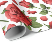 Victorian Red Roses Foliage Botanical Pattern Cadeaupapier (Rol Hoek)
