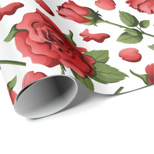 Victorian Red Roses Foliage Botanical Pattern Cadeaupapier (Rol Hoek)
