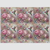 Victorian Romance Pink Rose Hummingbird Decoupage  Tissuepapier (Voorkant)