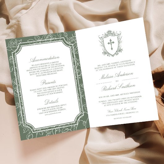Victorian Sage Green Catholic QR Code Wedding