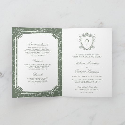Victorian Sage Green Catholic QR Code Wedding (Binnen)