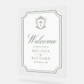 Victorian Sage Green Catholic Wedding Welcome Acryl Bord (Hoek)
