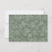 Victorian Sage Green Floral Line Art Wedding RSVP Kaartje (Achterkant)