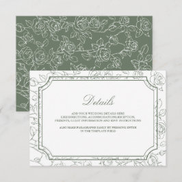 Victorian Sage Green Line Art Wedding Details Informatiekaartje