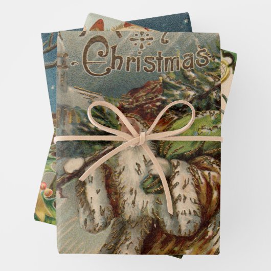 Victorian Santa Claus With Christmas Tree Inpakpapier Vel (In situ)