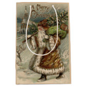 Victorian Santa Claus With Christmas Tree Medium Cadeauzakje (Voorkant)