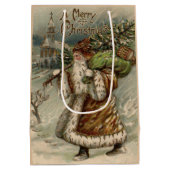 Victorian Santa Claus With Christmas Tree Medium Cadeauzakje (Achterkant)