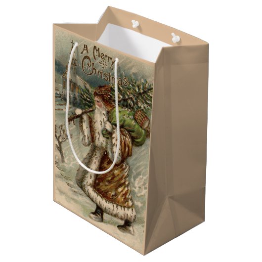 Victorian Santa Claus With Christmas Tree Medium Cadeauzakje (Achterkant Gekanteld)