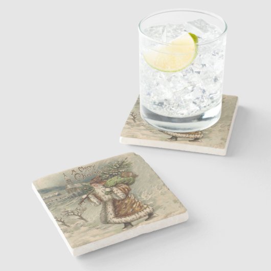 Victorian Santa Claus With Christmas Tree Stenen Onderzetter (Zijkant)