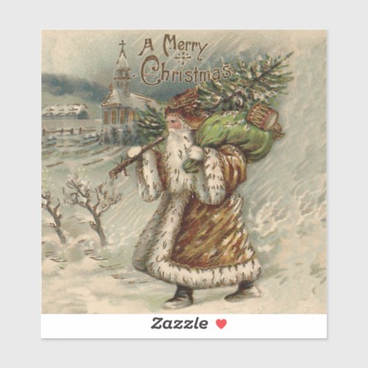 Victorian Santa Claus With Christmas Tree Sticker (Vel)
