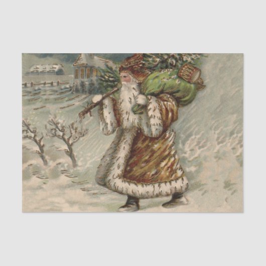 Victorian Santa Claus With Christmas Tree Tissuepapier (Voorkant)