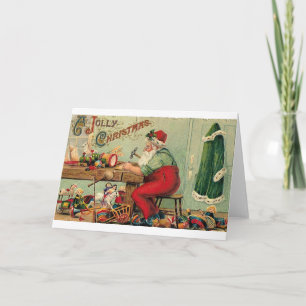Victorian Santa in His Workshop Christmas Card Feestdagen Kaart