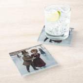 Victorian Skating Cats Glass Coaster Glazen Onderzetter (Schuin)