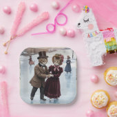 Victorian Skating Cats Paper Plates Papieren Bordje (Feest)