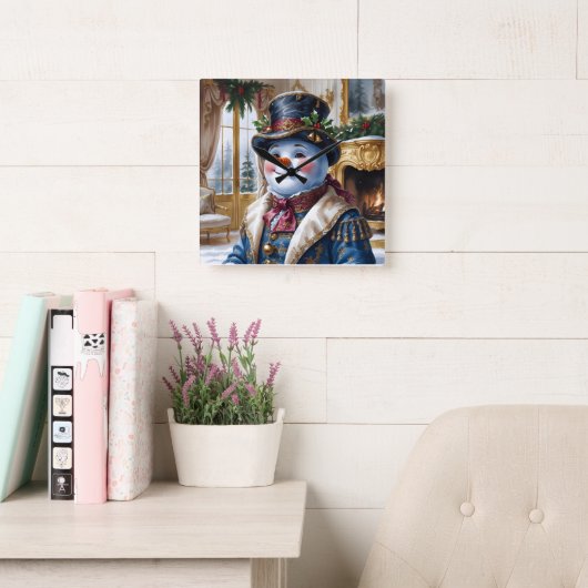 Victorian Snowman Christmas Design Vierkante Klok (Leeskamer)