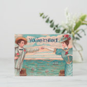 Victorian strand liefde elegante oceaantrouw coupl kaart (Staand voorkant)