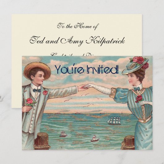 Victorian strand liefde elegante oceaantrouw koppe kaart (Voorkant / Achterkant)