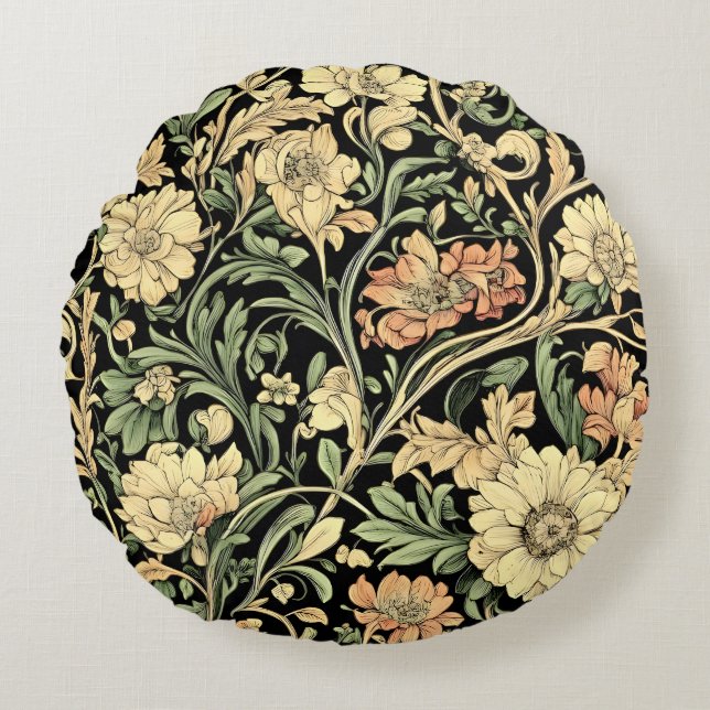Victorian-style floral pattern  rond kussen (Voorkant)