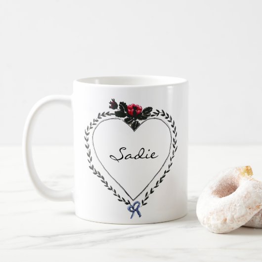 Victorian Style Heart Dark Academia Custom Name Koffiemok (Met donut)