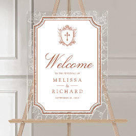 Victorian Terracotta Catholic Wedding Welcome Acryl Bord