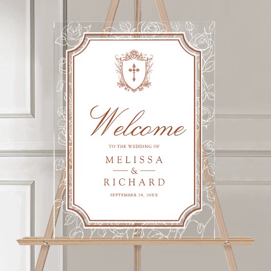 Victorian Terracotta Catholic Wedding Welcome Acryl Bord