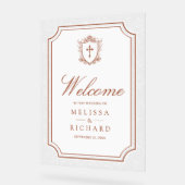 Victorian Terracotta Catholic Wedding Welcome Acryl Bord (Hoek)