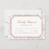 Victorian Terracotta Floral Line Art Wedding RSVP Kaartje (Voorkant)