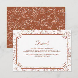 Victorian Terracotta Line Art Wedding Details Informatiekaartje