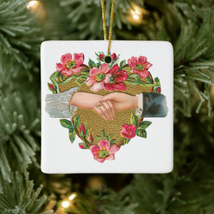 Victorian Valentijnsdag, Vintage handen met bloeme Keramisch Ornament