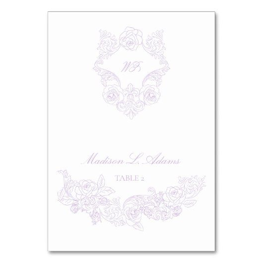 Victorian Violet Crest Elegant Foldable Name Card Kaart (Voorkant)