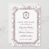 Victorian White and Burgundy Catholic Wedding Save The Date (Voorkant)