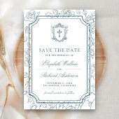 Victorian White and Dusty Blue Catholic Wedding Save The Date