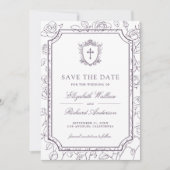 Victorian White and Dusty Purple Catholic Wedding Save The Date (Voorkant)