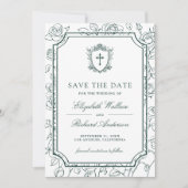 Victorian White and Emerald Green Catholic Wedding Save The Date (Voorkant)