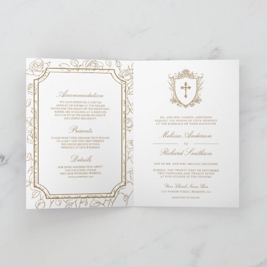 Victorian White and Gold Catholic QR Code Wedding (Binnen)