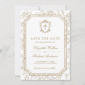 Victorian White and Gold Catholic Wedding Save The Date (Voorkant)