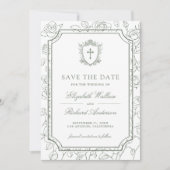 Victorian White and Sage Green Catholic Wedding Save The Date (Voorkant)