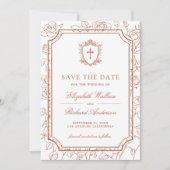 Victorian White and Terracotta Catholic Wedding Save The Date (Voorkant)