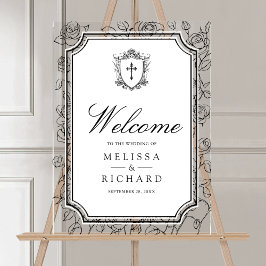 Victorian White Catholic Wedding Welcome Acryl Bord