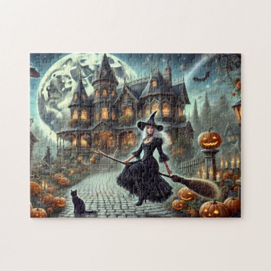 Victorian Witch Halloween Moonlit Haunted House Legpuzzel (Horizontaal)