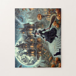 Victorian Witch Halloween Moonlit Haunted House Legpuzzel