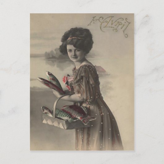 Victorian Woman Fish Poisson April Fool's Briefkaart (Voorkant)
