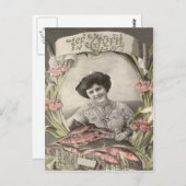 Victorian Woman Fish Poisson April Fool's Briefkaart (Voorkant / Achterkant)