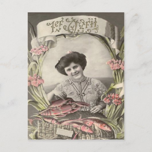 Victorian Woman Fish Poisson April Fool's Briefkaart (Voorkant)